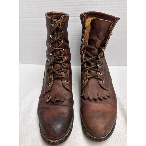 Sz 9 Tony Lama Brown Leather Kiltie Lace Boots Mens Style 7860 READ main image 11